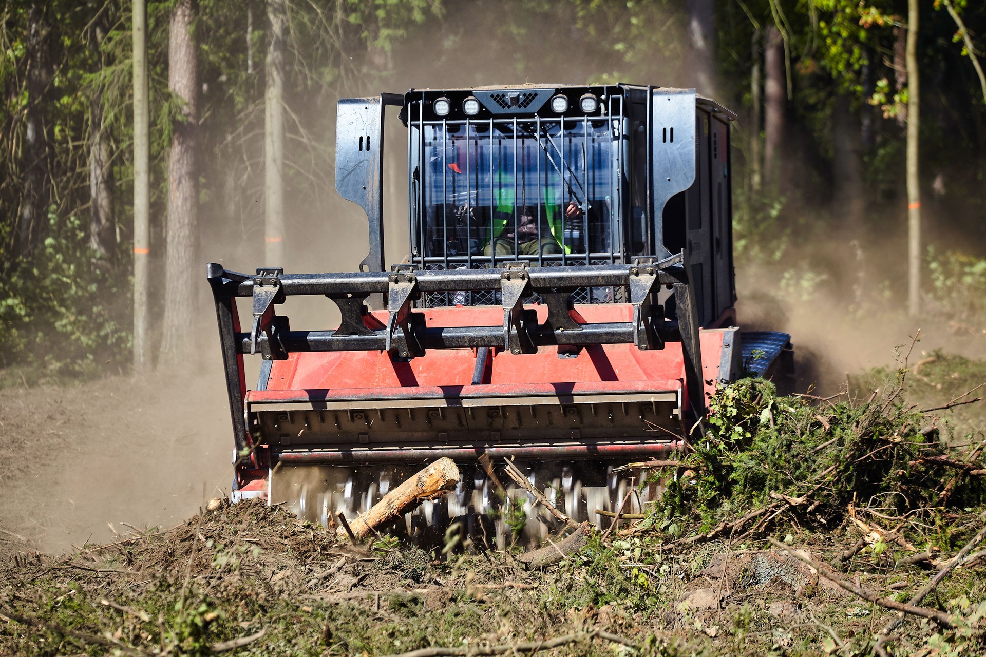 forestry mulcher that cleans the soil in the forest. tracked general purpose vehicles used for vegetation and biomass management